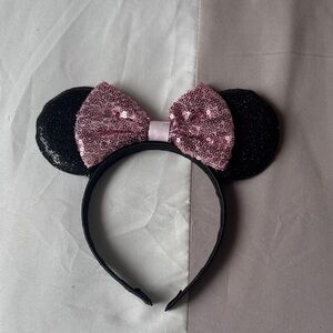 Sparkly Pink Bow Mouse Ears Headband